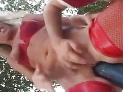 Worlds biggest sex-toy fuck and fisted blonde wench in a park