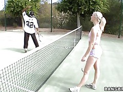 Watch this beautiful golden-haired honey with a pair of very short shorts and priceless pair of milk cans willing to engulf and fuck one of the giant dicks. That babe wraps her juicy lips around that mint flavored cock and begins sucking it like a real pro. Can this babe take it deep into her hot arse and tight pussy or not?